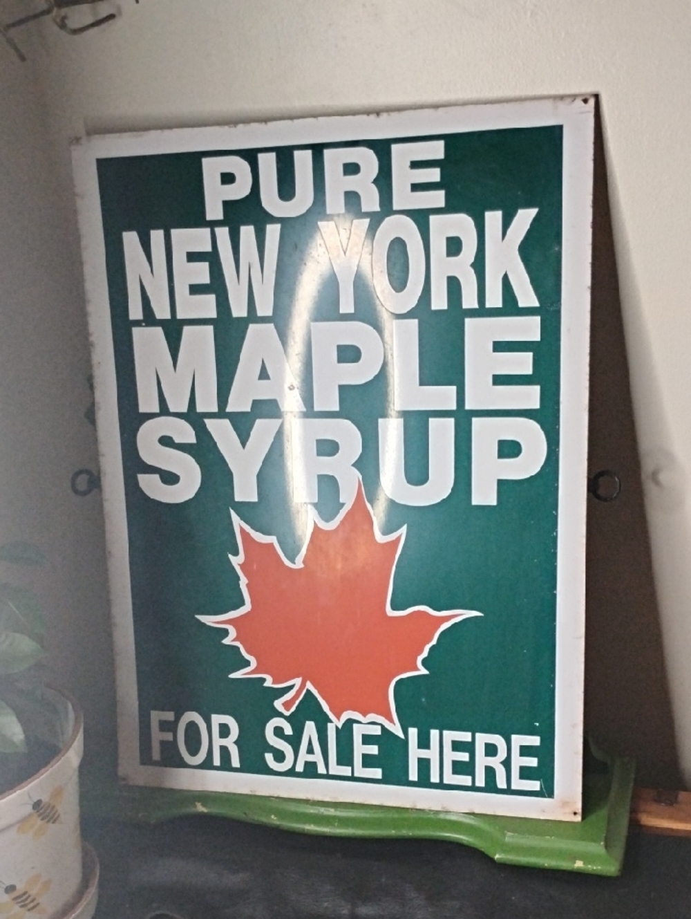 Vintage Green and White Pure New York Maple Syrup Sign